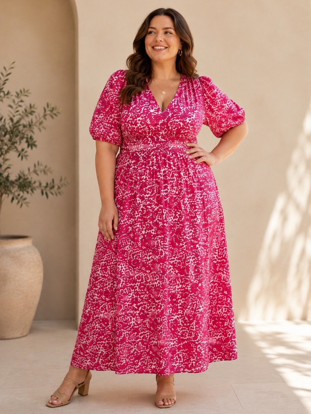 J.Crew Collection Bright Pink Floral Puff Sleeve Maxi Dress NWT Size 22W